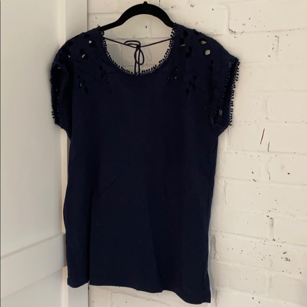 ASOS VILA Navy Blue Lace Sleeve Shirt SM